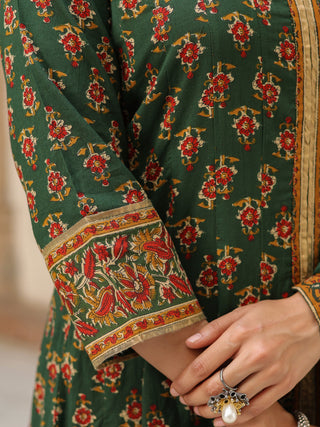 Green printed kurta with dupatta set