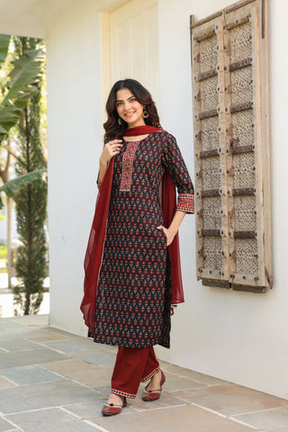 Indian ethnic kurta set with printed motifs and dupatta