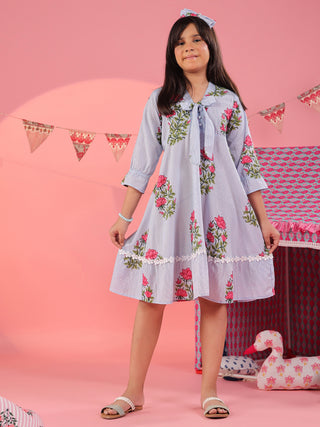Kids floral print blue dress