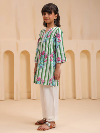 Kids green cotton kurta