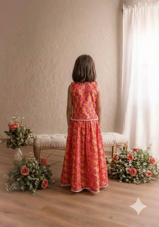 Kids matching printed top and skirt ensemble