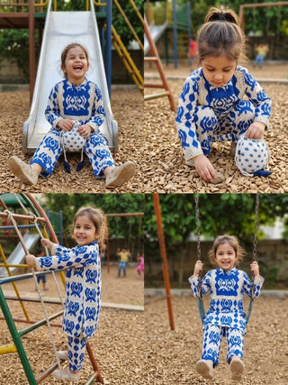 Kids printed tunic with lace detail and matching bottoms