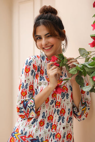 Mandarin Collar Floral Print Top