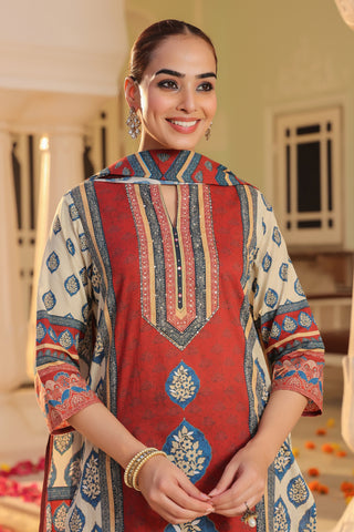 Mandarin collar floral kurta set