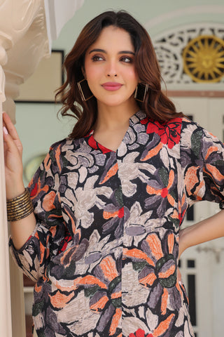 Mandarin collar printed co-ord set