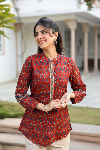Maroon casual cotton top for women