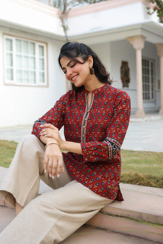 Maroon cotton kurti style top
