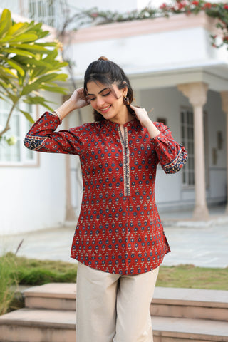 Maroon ethnic cotton top for women