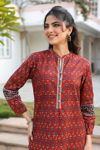Maroon printed ethnic cotton top