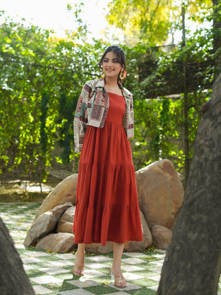Midi dress with jacket in pure cotton
