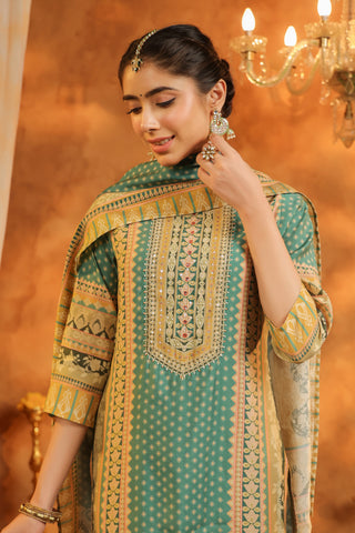Motif Print Kurta Trouser Set