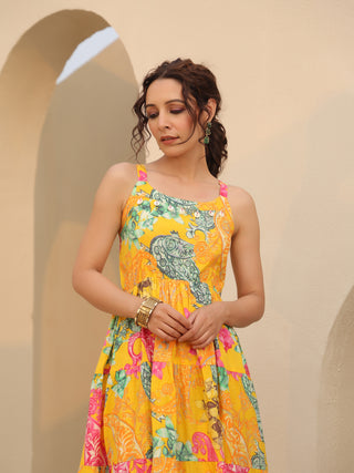 Motif print midi dress