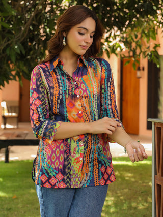 Multicolor printed shirt with collar