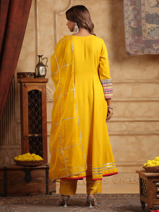 Mustard Kurta Trouser Dupatta Set
