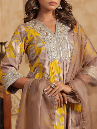 Mustard cotton ethnic wear set