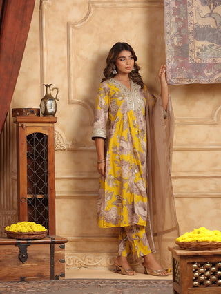 Mustard cotton kurta with trousers