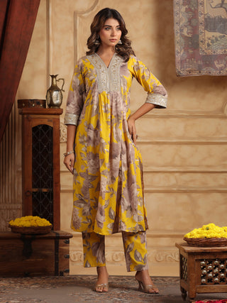 Mustard floral Anarkali outfit
