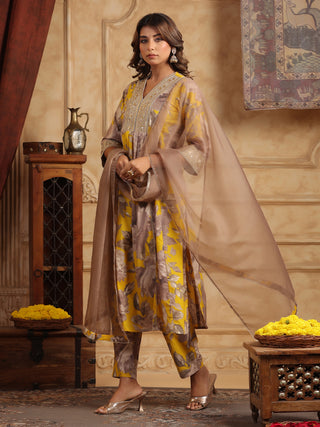 Mustard floral ethnic kurta set
