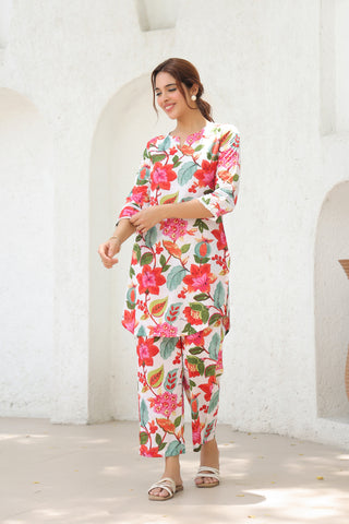 Notch neck cotton tunic set