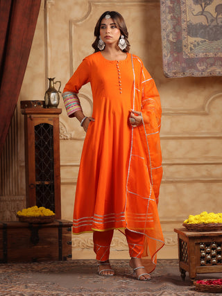 Orange Anarkali Kurta Dupatta Set