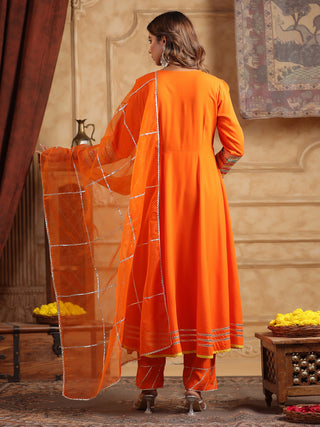 Orange Kurta Trouser Dupatta Set