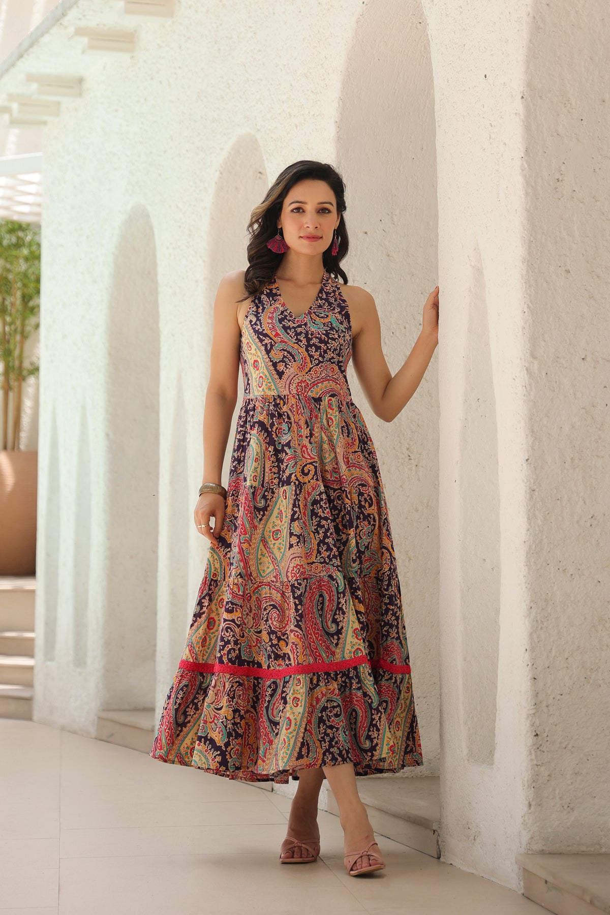 Paisley Printed Pure Cotton Fit & Flare Maxi Ethnic Dresses Rain & Rainbow Paisley Printed Pure Cotton Fit & Flare Maxi Ethnic Dresses Rain & Rainbow