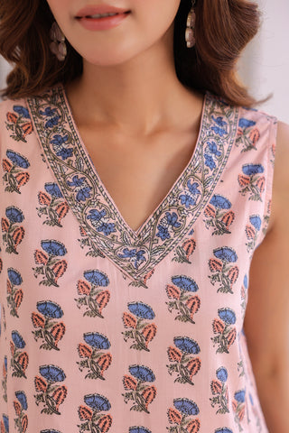 Peach printed cotton summer top