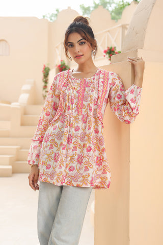 Pink Cotton Floral Summer Top