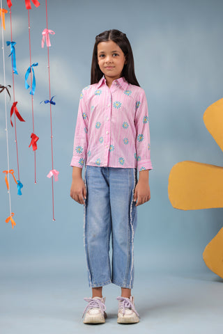 Pink Cotton Striped Top for Girls