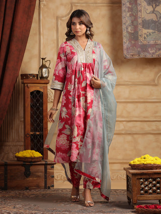 Pink floral Anarkali set