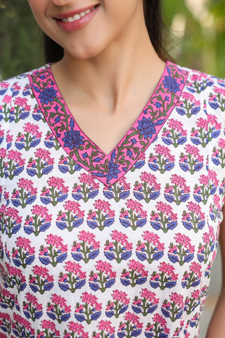 Pink white motif printed top women