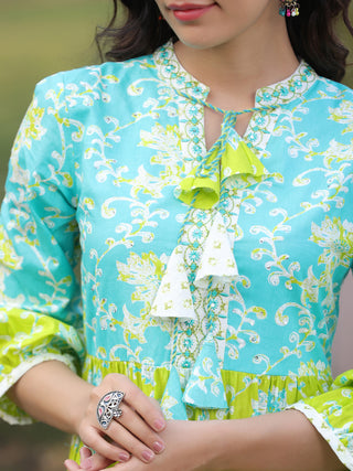Printed Anarkali with Flared Sleeves