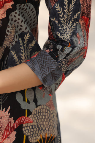 Printed Black Cotton Tunic with Pants