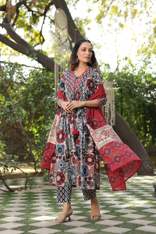 Printed Cotton Kurta with Dupatta