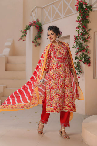 Printed Cotton Kurta with Sequin Work