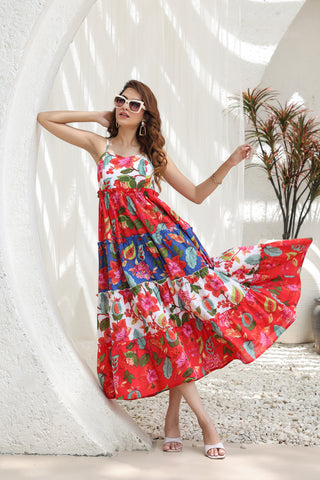 Printed Ethnic Midi Dress with Straps