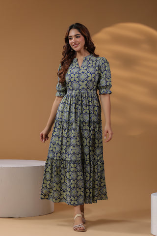 Printed Fit Flared Maxi Ethnic Dress
