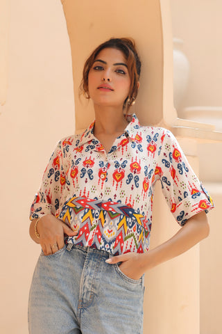 Printed Geometric Cotton Casual Top