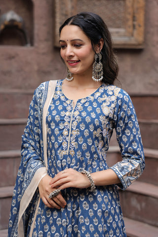 Printed Kurta with Trousers & Dupatta
