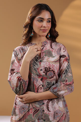 Printed Mandarin Collar Tunic Set