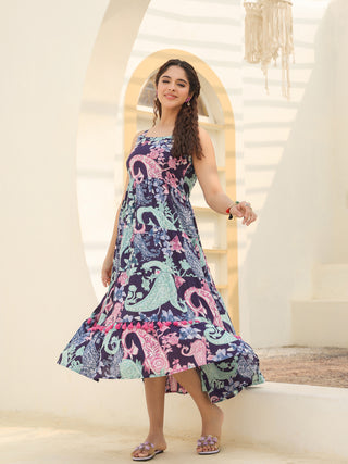 Printed Purple Ethnic Dress
