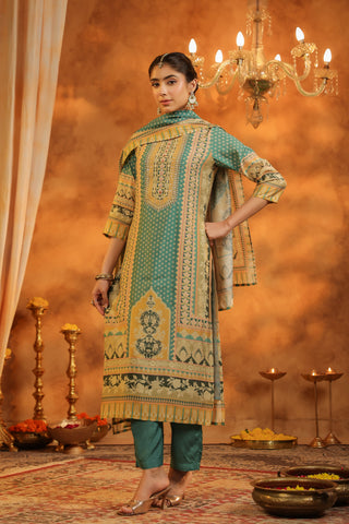 Printed Round Neck Kurta with Dupatta