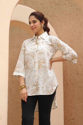Printed Shirt Collar Tunic