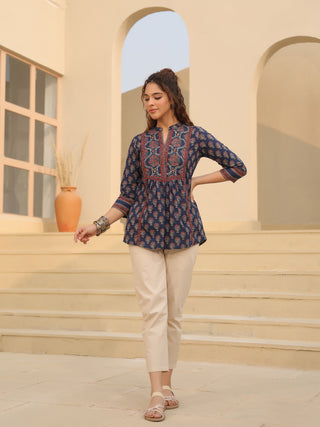 Printed Shirt Style Cotton Top
