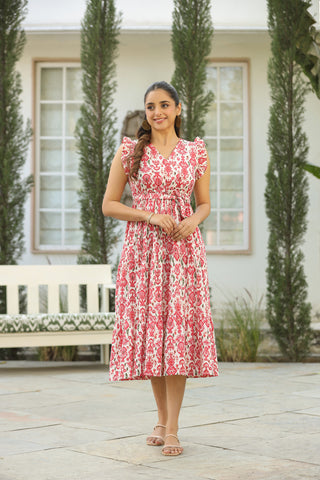 Printed V-neck fit and flare ethnic dress