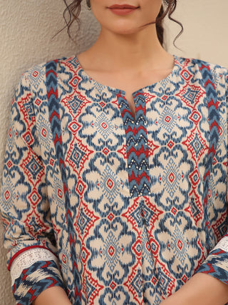 Printed beige straight kurta