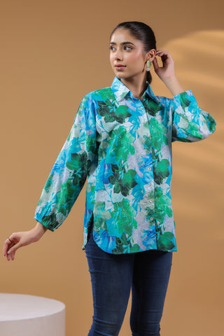 Printed blue cotton summer top