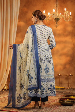 Printed blue kurta three-piece set