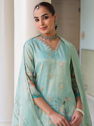 Printed chanderi cotton kurta with dupatta