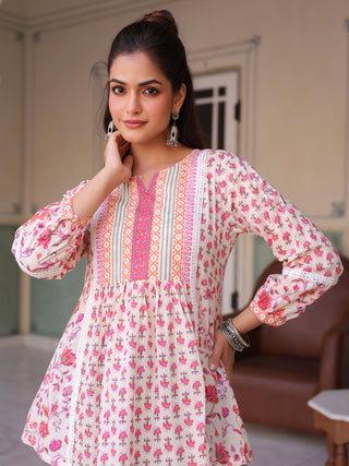 Printed cotton A-line ethnic top